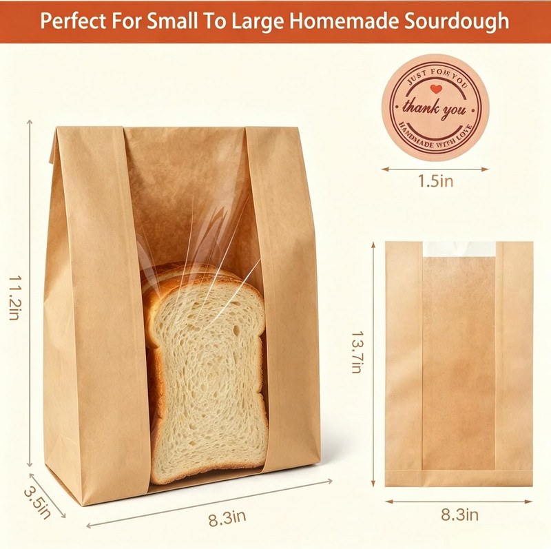60 Pcs Bread Bags for Homemade Bread, Sourdough Bread Bags with Clear Window, 13 gallery