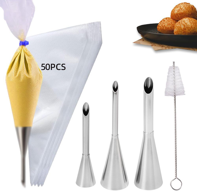 Puff Cream Filling Piping Tips Kit,3Pcs Long Piping Nozzle Tips with 50 PACK Pip gallery