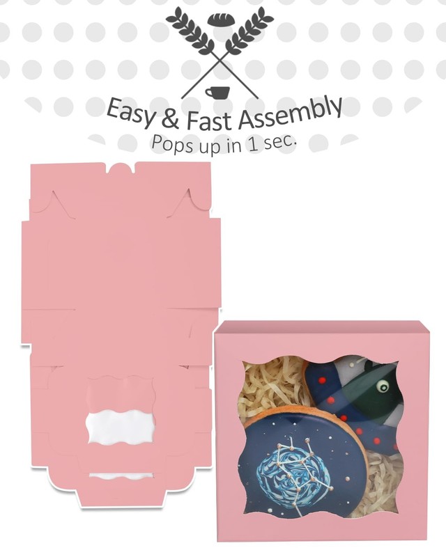 30 PCS 4x4x2.5 Inch Pink Bakery Box Window Macaron Small Donut Pastry Party gallery