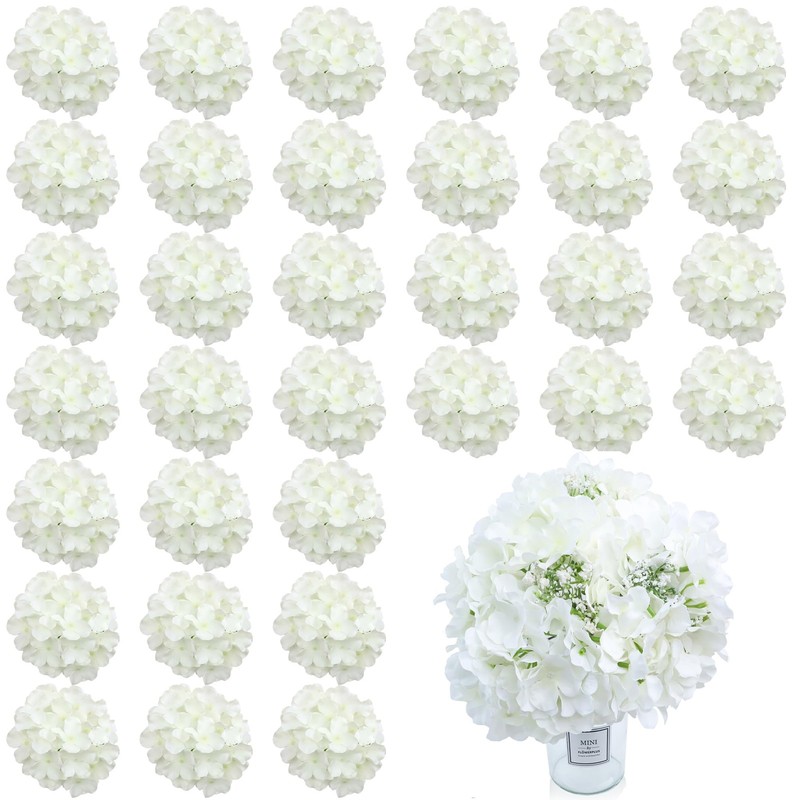 Aviviho 65Pcs White Flowers Hydrangea Artificial Flowers Bulk Ivory White Fake