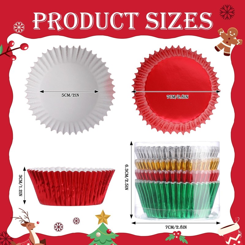 100PCS Wedding Cupcake Liners Red Green Gold Silver Foil Baking Cups Standard... gallery