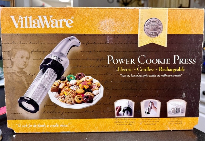 VillaWare Cookie Press Cordless Rechargeable 20 Cookie Discs & 4 Icing Tips NEW