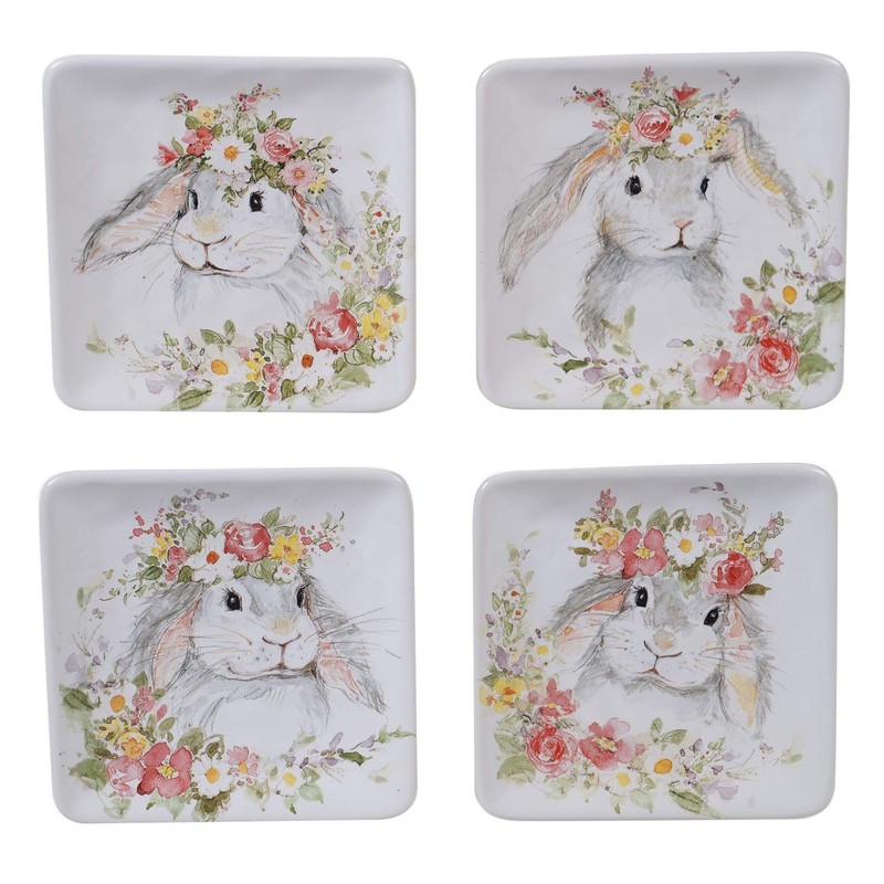 Sweet Bunny 6″ Canape/Snack Plates, Assorted Designs, Set Small, Multicolor