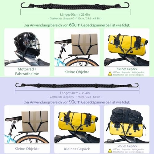 Motorcycle Luggage Straps, Bike Rack Bungee Reflective effect, 60cm + 90cm 2 gallery