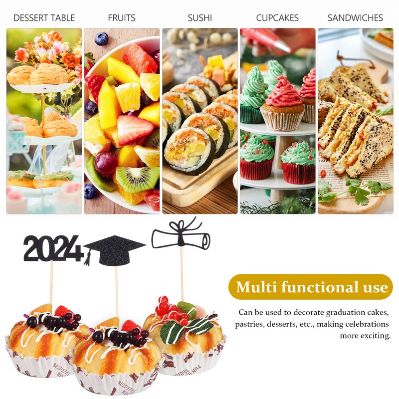 1 Set Graduation Cake Toppers Cap Cake Decor Cupcake Inserts For Grad Party gallery
