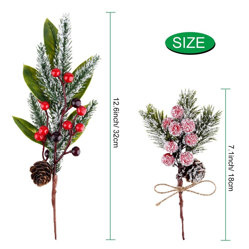 Miahart 18 Pcs Christmas Picks Artificial Pine Branches Red Berry Stems Pine gallery