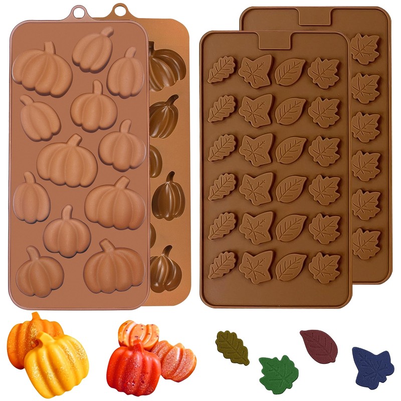 Fall Chocolate Molds 4 Pieces Silicone Pumpkin Candy Mold Maple Leaf Shaped F…