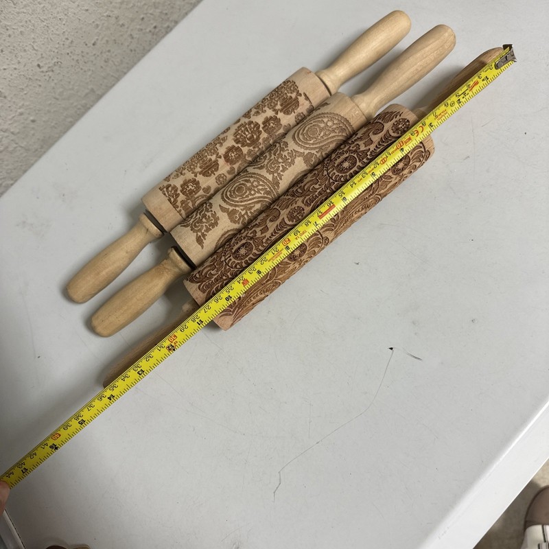 Set of 3 Embossed Wooden Rolling Pin for Baking,Deep Engraved Embossing Rolling