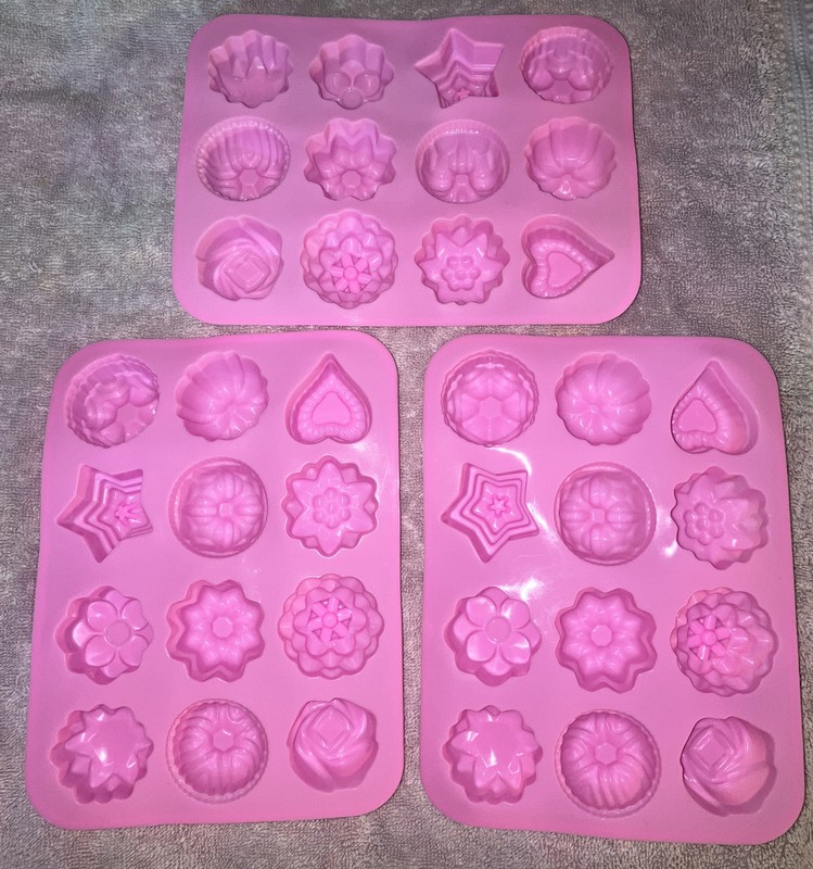 3 12 Hole Candy / Soap Pink Silicone Floral & Heart Molds – 1.5” Mold Size