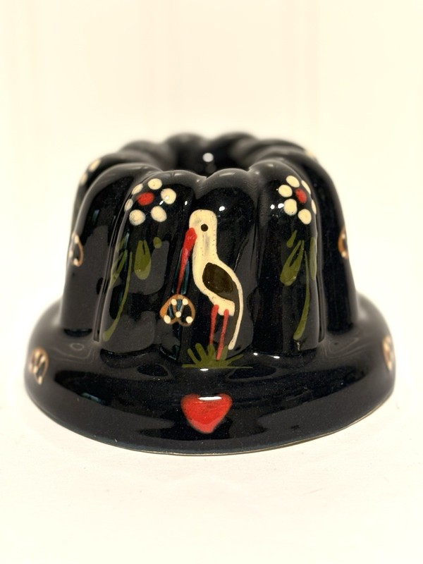 Vtg French Alsace Ceramic Mold Kougelhopf Wall Hanging Stork Eating Pretzels
