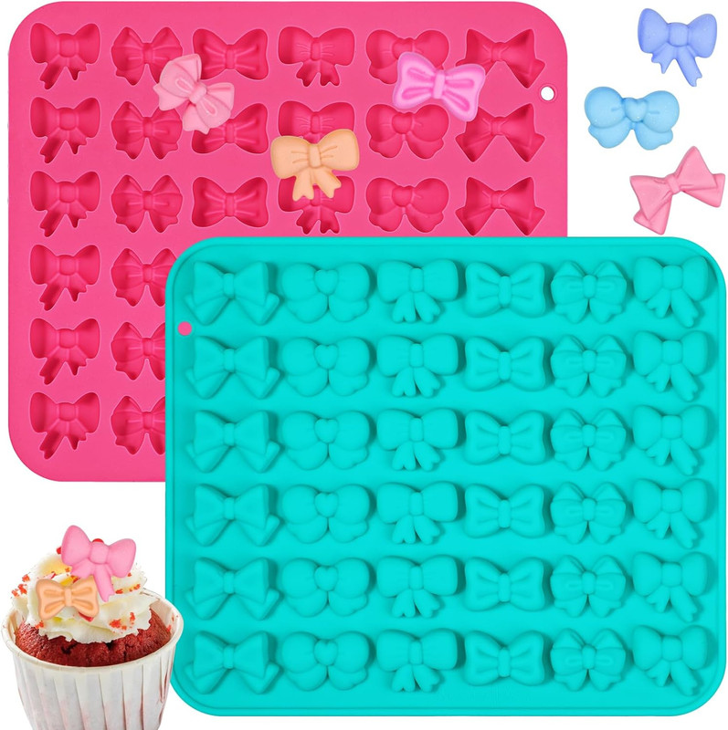Bow Silicone Molds with 6 Different Shapes, 36-Cavity Bow Chocolate Fondant Mold