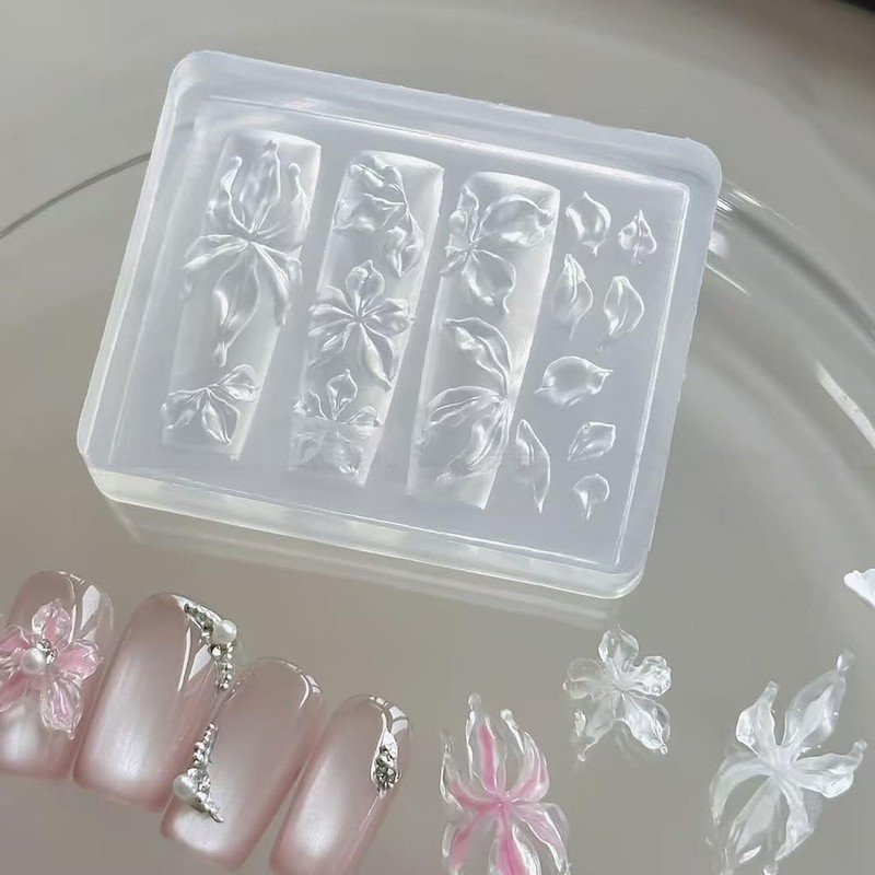 Lily Flower Charms Silicone Nail Molds-3D Gel Art Mold White Transparent gallery