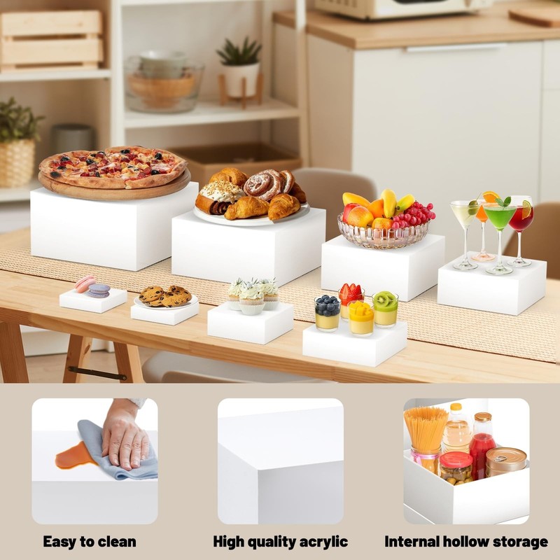 8 Pcs Acrylic Buffet Food Risers - Large Dessert Cupcake Stands for Catering & P gallery
