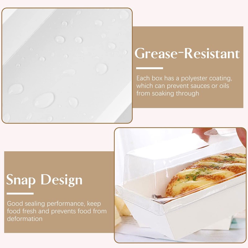 100 Pack 7.5 Inch Paper Charcuterie Boxes, Clear Lids, White, Small To Go Treat gallery
