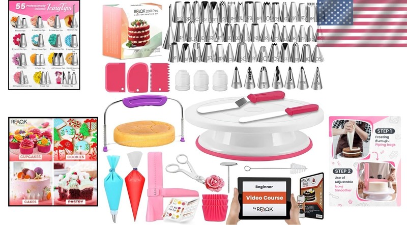 Ultimate Cake Decorating Set: 200PC Kit with Turntable & Comprehensive Guide gallery
