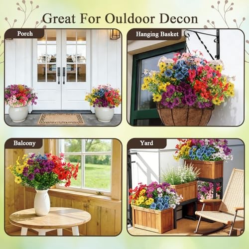 Artificial Flowers for Outdoors, 16 Bundles UV Resistant Fake Mixed Colors gallery