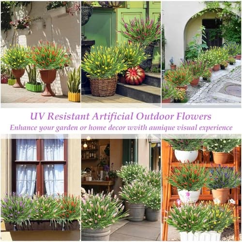 32 Bundles Realistic Artificial Flowers for Outdoors, Colorful Lavender Flowers gallery