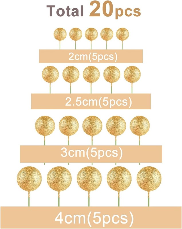 20 Pcs Mini Balloons Cake Topper Sticks - Glitter Gold Ball Picks for Christmas gallery