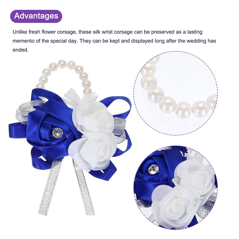 Meccanixity 6Pcs Wrist Corsage Artificial Flower Bracelets Rose Wrist Bride gallery