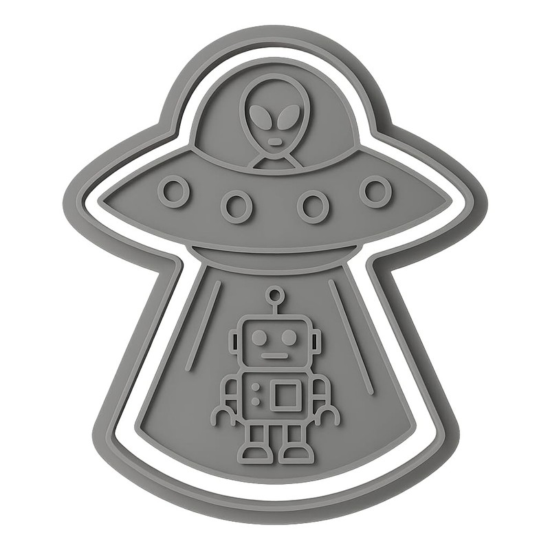 UFO & Robot Cookie Cutter & Stamp 4x2.67" for Baking Fondant Clay Embosser gallery