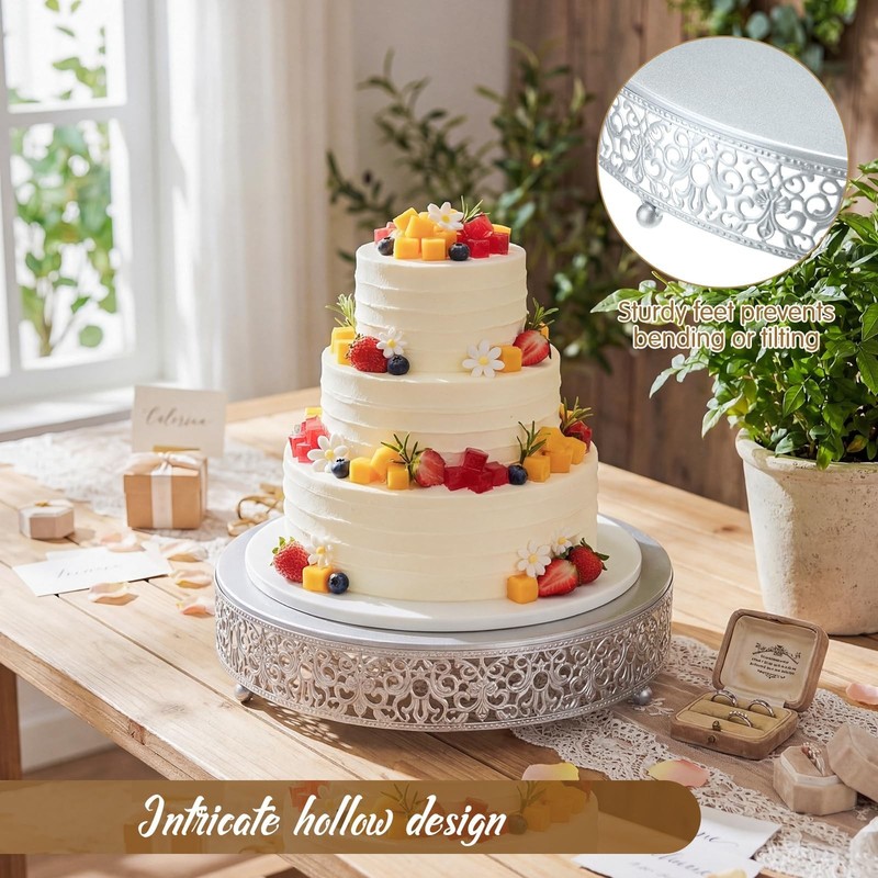 12 Inch Silver Cake Stand Set Metal Round Cupcake Dessert Stand with Cake Cut... gallery