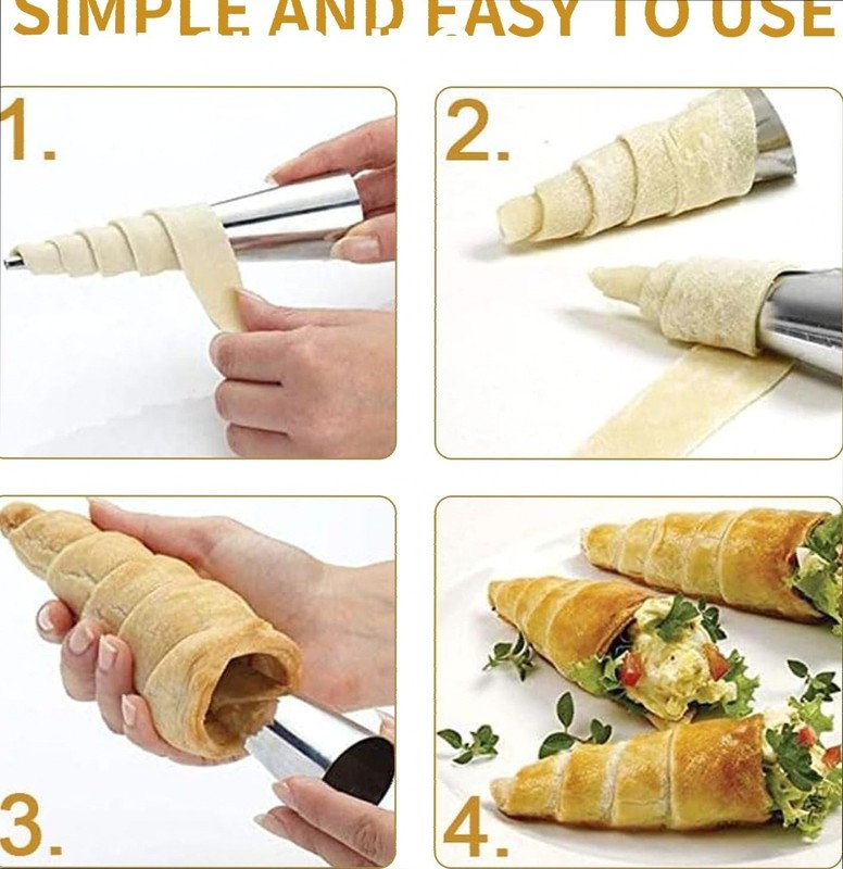20 Moldes Conos Crema Acero Inoxidable 5" Cannoli Repostería Hornear con Cepillo gallery