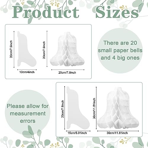24 Pcs Paper Wedding Bells White Hanging Big Bridal Honeycomb Wedding Bells gallery