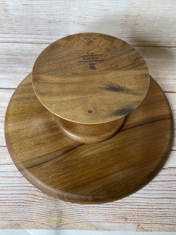 Threshold Arjun Wood Cake Stand Ocean Theme Resin Beach Waves 12" W 4.5" Tall gallery