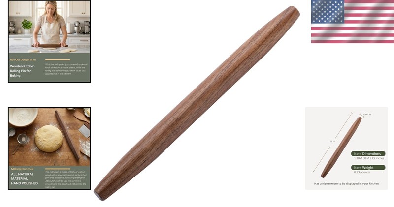 High-Quality Wooden Rolling Pin 15.75" Walnut gallery