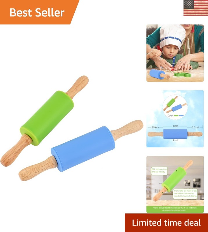 2-Pack Mini Rolling Pins for Kids – Safe Silicone with Easy Grip Wooden Handles