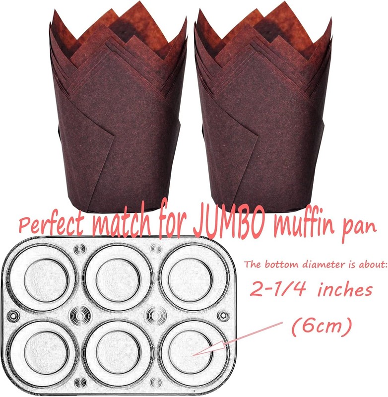 500 large brown tulip-shaped baking paper cups, 2-1/4 inch base diameter gallery