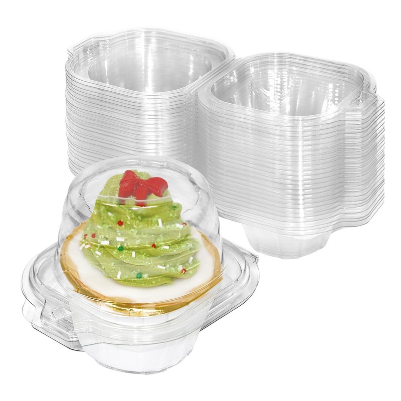 100 Pcs Individual Cupcake Containers Clear Plastic Holders with Lids Spacious gallery