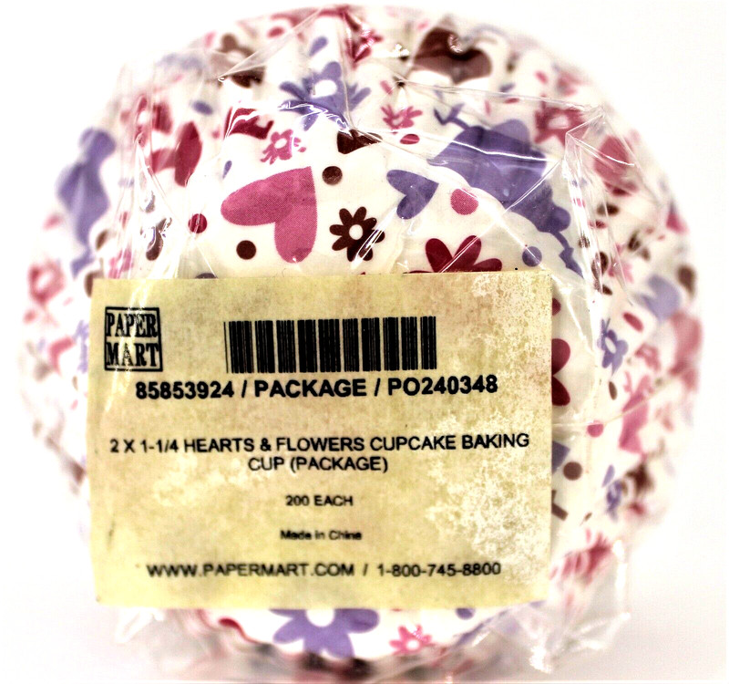 NWT Heart Flowers Baking Cups Decorative Waxed Paper 200 Ct Purple Pink Red 2" gallery
