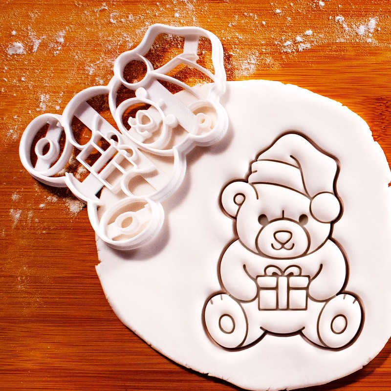 Christmas Teddy Bear Cookie Cutter – Santa Hat Cute winter festive animal plush