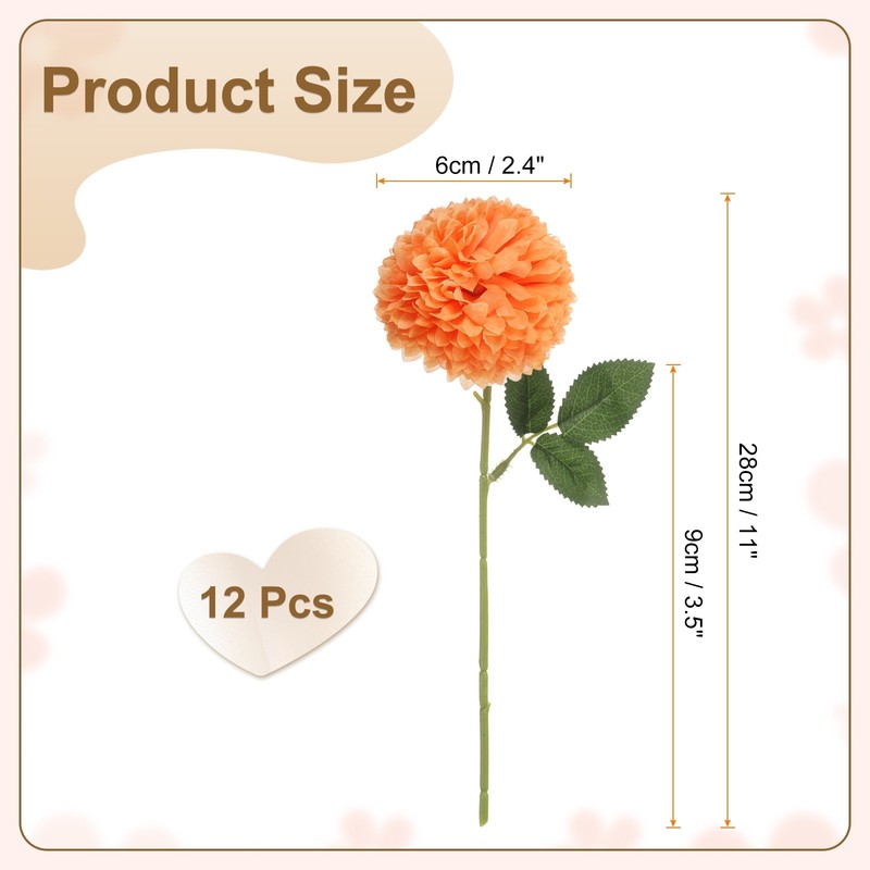 12pcs Artificial Chrysanthemum Ball Flower Faux Mum Flower Bouquet, Orange gallery