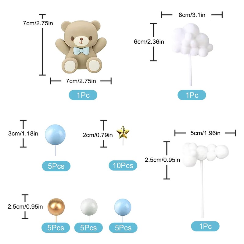 33PCS Bear Cake Toppers Balls Cake Decorations with Stars Clouds Cake gallery