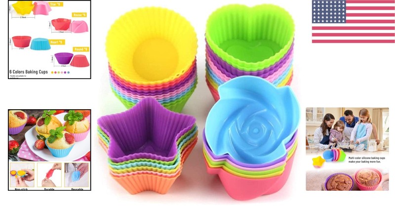 Eco-Friendly 24 Silicone Cupcake Liners - Easy Clean Non-Toxic Baking Molds gallery