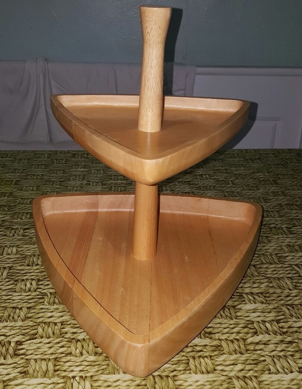 Tower triangle rotating Two-Tier server fruit Holder in natural wood color 12"H gallery