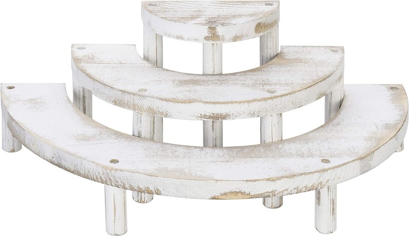 MyGift 3 Tier Cupcake Stand Whitewashed Wood Semicircle Dessert
