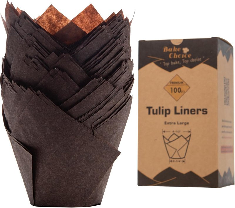 Nordic Paper100Pcs Large Size Brown Tulip Cupcake Liners for Baking Cups EU Parc gallery
