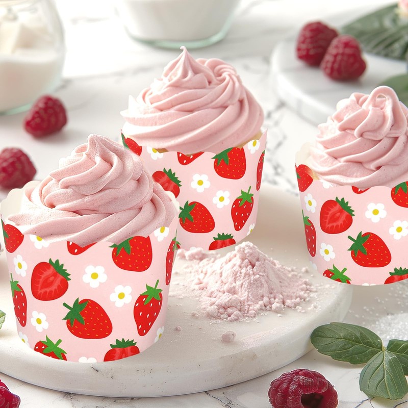 Strawberry Paper Baking Cups 100 PCS Pink Red Scalloped Muffin Wrappers gallery