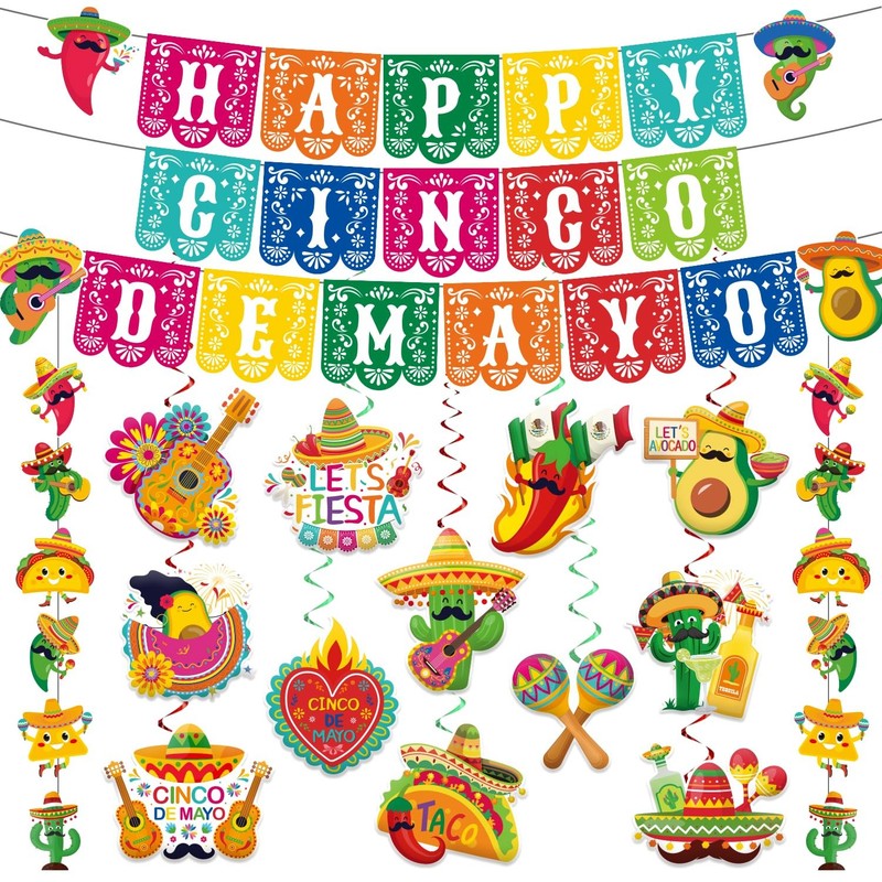 34pcs Cinco De Mayo Decorations Banner Set Include Happy Small, Multicolor