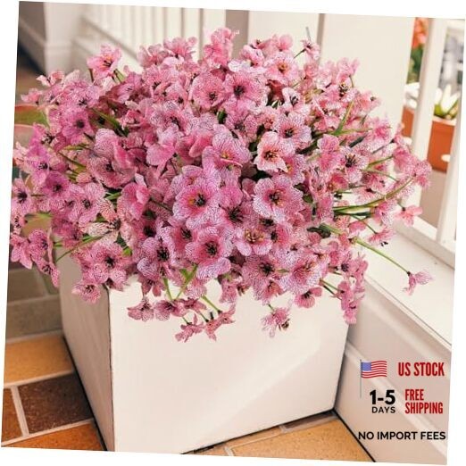 Artificial Mums Flowers for Outdoors, 16 Bundles UV Resistant Fake 16PCS Pink