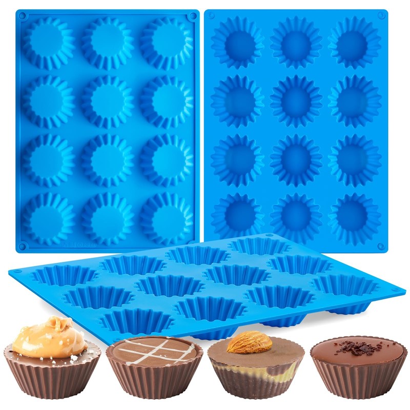 3 PCS Peanut Butter Cup Molds, 12 Cavity Non-stick Silicone Chocolate Candy M…
