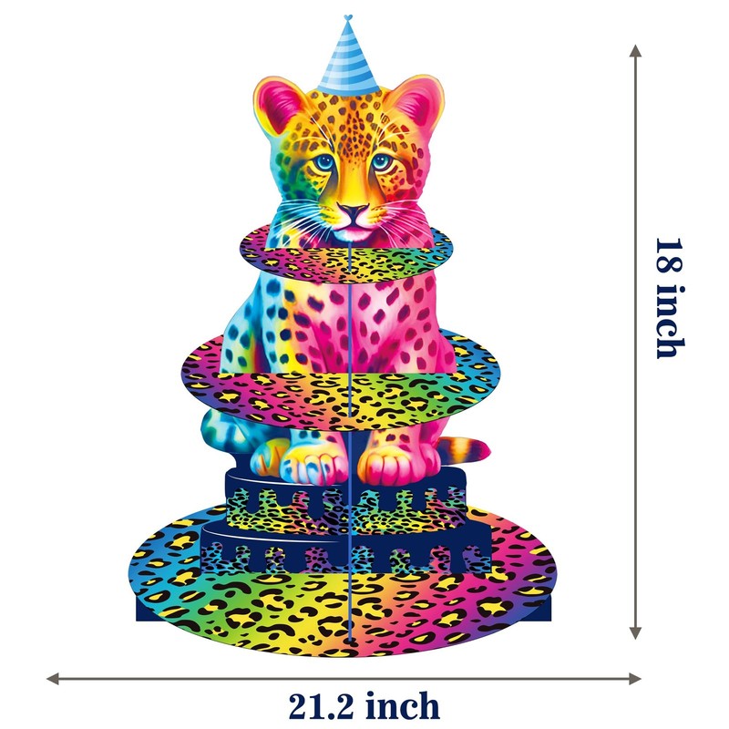 Rainbow Neon Leopard Cupcake Stand Cheetah Birthday Party Decorations 3 Tiers... gallery