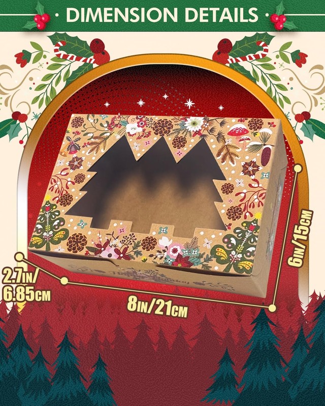 Christmas Bow Cookie Boxes Window 12 PCS 6x8x2.7 Inch Bakery Pastry Packaging gallery