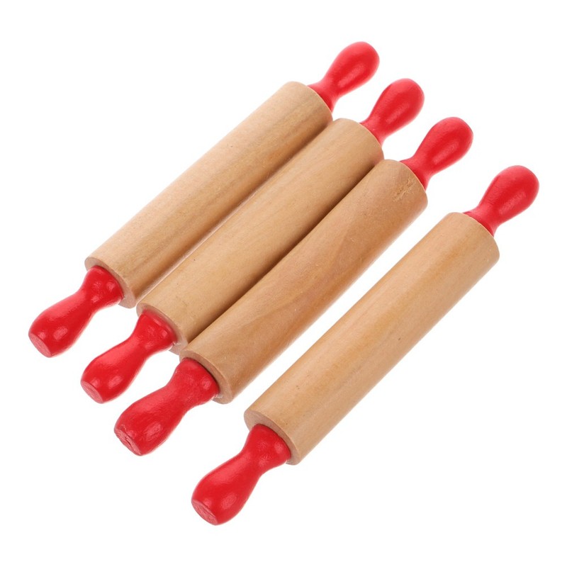4 Pcs Wood Kids Mini Rolling Pins Dough Roller for Baking Clay Pretend Toy gallery