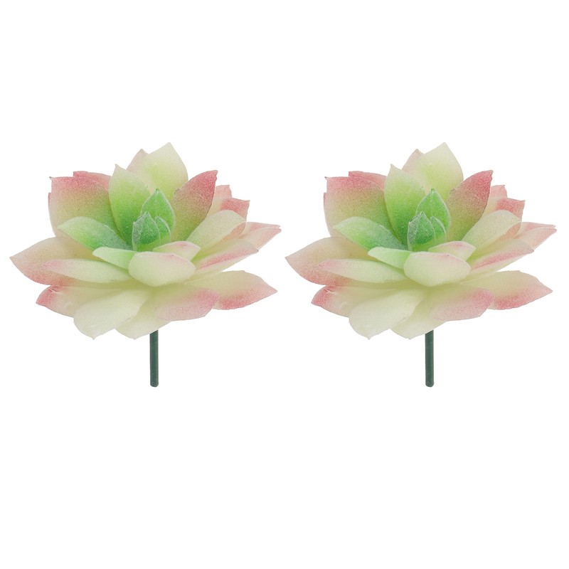 2 Pcs Artificial Succulent Plants, Faux Artificial Flocking Lotus, Pink-Green