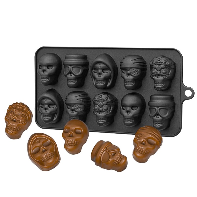10-Cavity Silicone Skull Mould Fondant Cake Mold Chocolate Candle Skeleton Mold gallery
