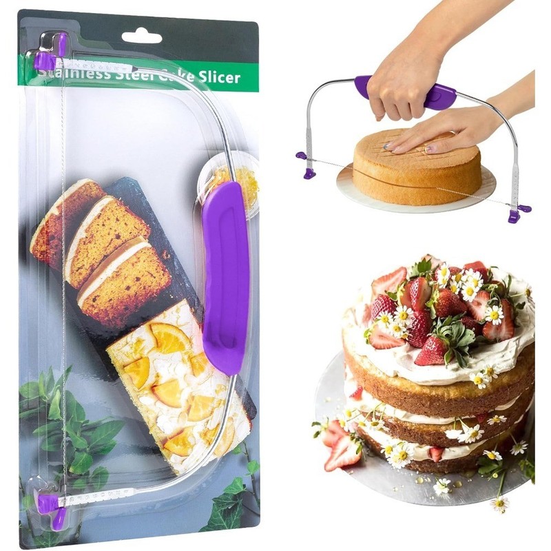 Adjustable Cake Leveler Tool Stainless Steel Wire Slicer with Plastic Handle for